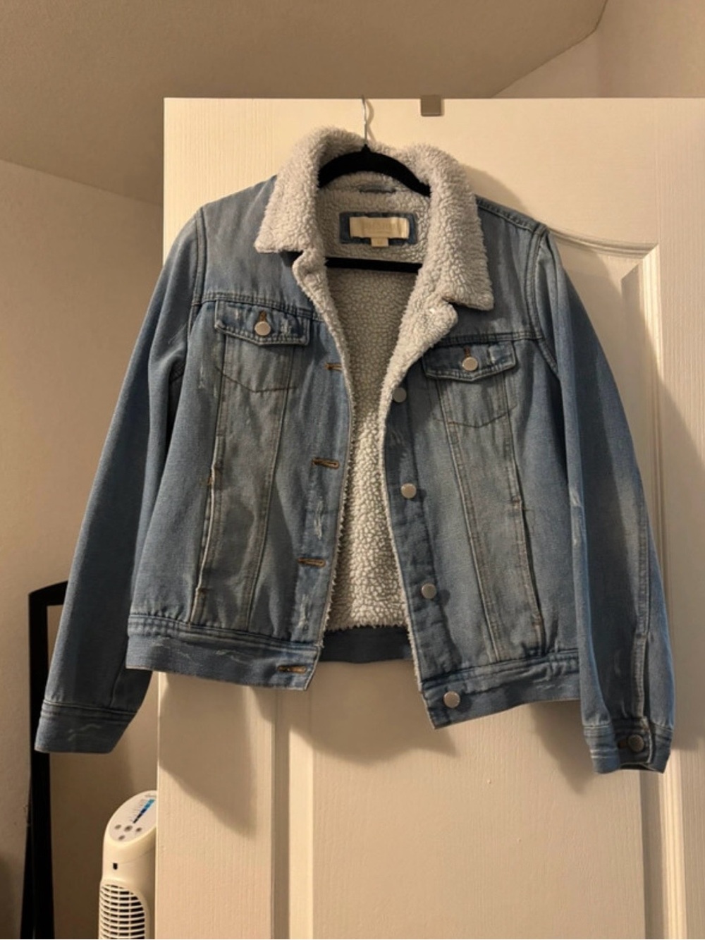 Women's Light Blue Denim Jacket with White Sherpa Lining